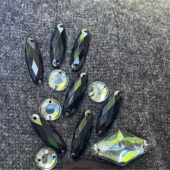 Saks 5th Avenue Open Gray Cardigan Cashmere Small Embellished Beaded Lagenlook - Picture 6 of 9